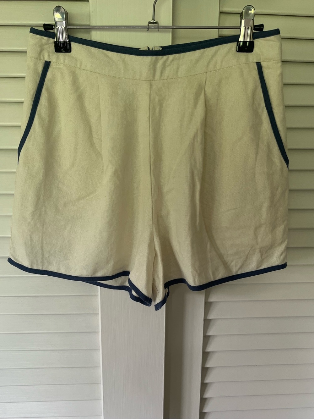 Women's Cream Shorts with Navy Trim - Classic Casual Style